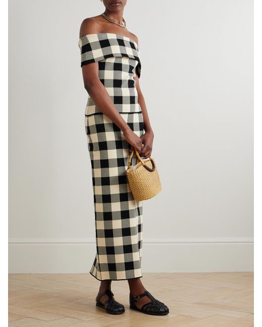 Posse Multicolor Pippa Off-The-Shoulder Checked Jacquard-Knit Top