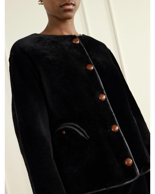 Blazé Milano Black Tatoosh Leather-Trimmed Shearling Jacket