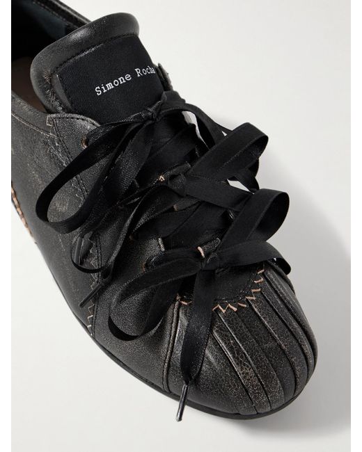 Simone Rocha Black Cracked-Leather Sneakers