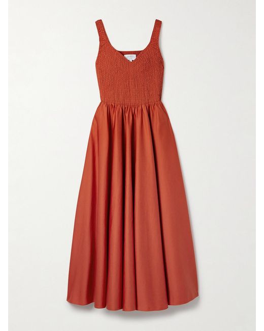 La Ligne Cruz Shirred Cotton-Sateen Midi Dress