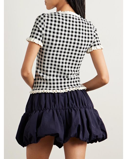 Sea White Saige Ruffled Gingham Jacquard-Knit Top