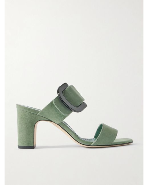 Manolo Blahnik Green Betimusa 70 Mules Aus Veloursleder