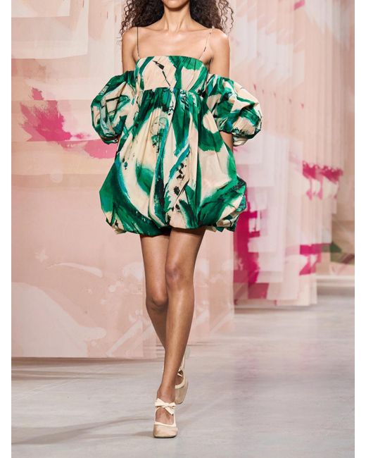 Ulla Johnson Lee Krasner Hartigan Cold-Shoulder Pleated Printed Cotton-Poplin  Mini Dress in Green | Lyst UK