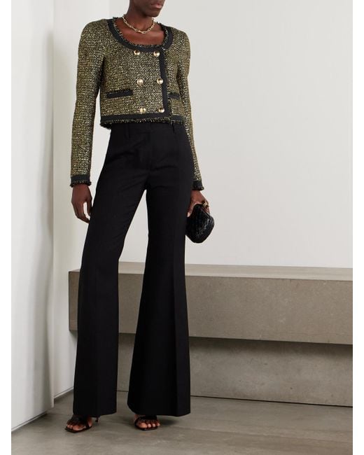 Ulla Johnson Green Anisa Double-Breasted Grosgrain-Trimmed Metallic Tweed Jacket