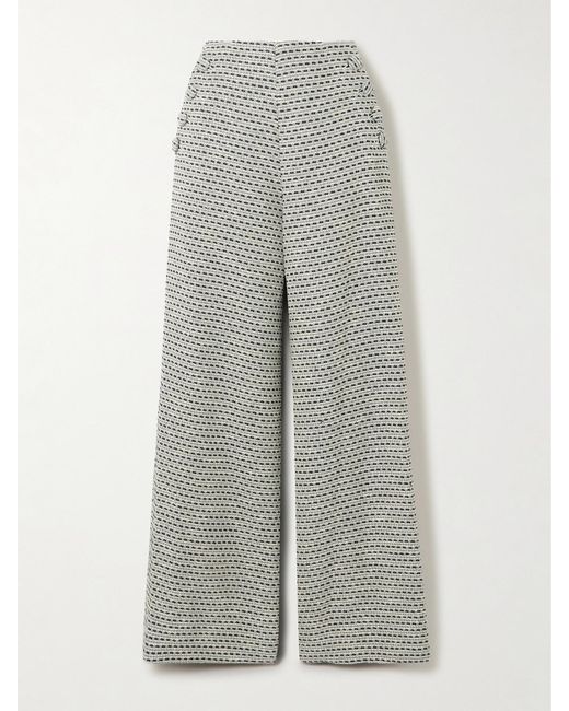 Lisa Marie Fernandez Gray Metallic Cotton-Blend Bouclé-Tweed Wide-Leg Pants
