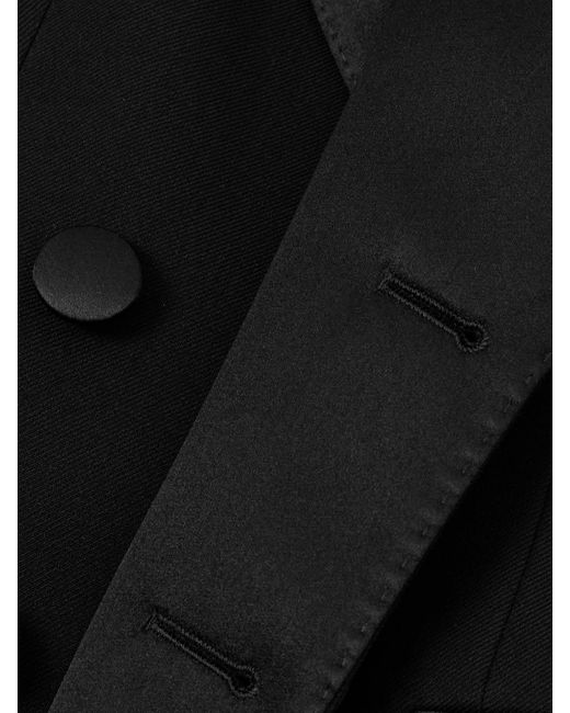Dolce & Gabbana Black Doppelreihiger Mantel Aus Twill Aus Einer Wollmischung Mit Satinbesätzen Aus Einer Seidenmischung