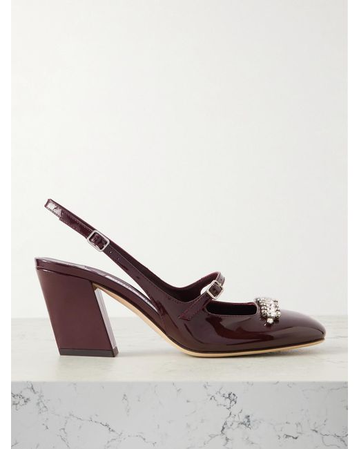Jimmy Choo Brown Belinda 70 Crystal-Embellished Patent-Leather Slingback Pumps