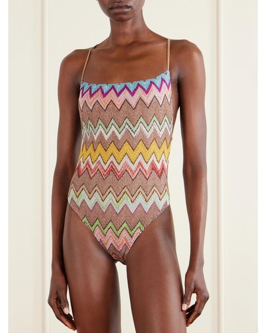 Missoni Multicolor Mare Striped Metallic Crochet-Knit Swimsuit