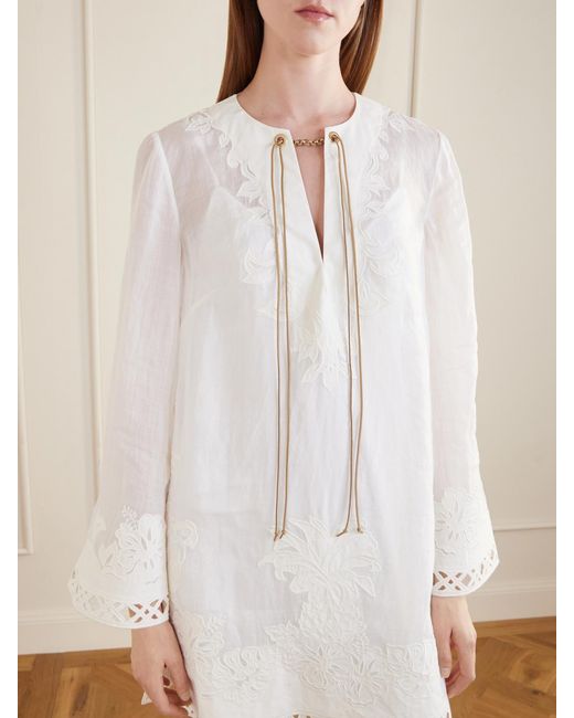 Zimmermann White Indra Embroidered Ramie Mini Dress