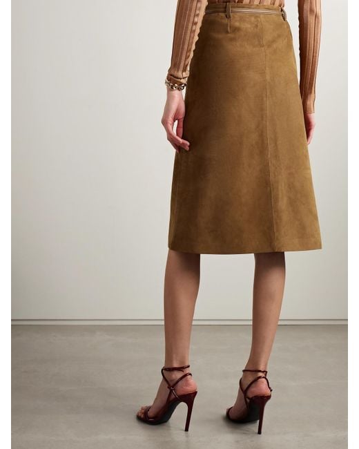 Gucci Horsebit-Detailed Leather-Trimmed Pleated Suede Midi