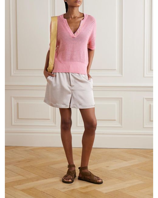 Varley Pink Callie Open-Knit Cotton Top