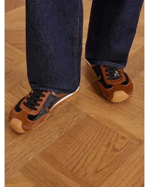 Loewe Brown Ballet Runner 2.0 Logo-Appliquéd Calf Hair And Leather Sneakers