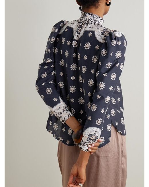 Alix Of Bohemia Gray Artemis Bronco Ruffled Bandana-Print Cotton And Silk-Blend Shirt