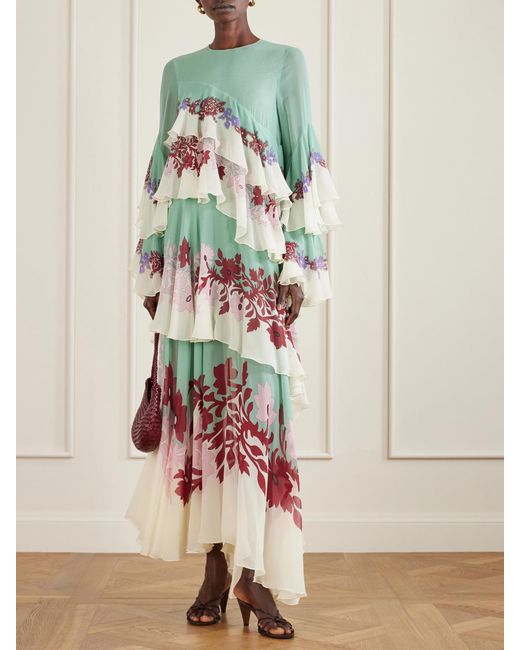 LaDoubleJ White Naiad Asymmetric Ruffled Silk-Chiffon Maxi Dress