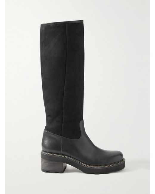 Gabriela Hearst Black Vylos Shearling-Lined Suede And Leather Knee Boots