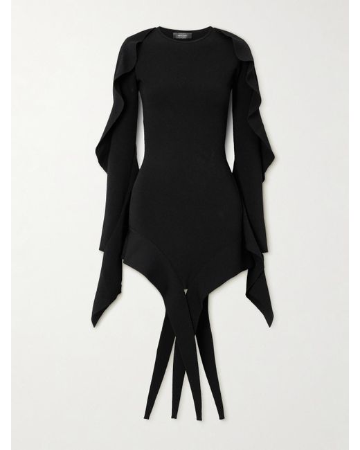 Mugler Black Asymmetrisches Minikleid Aus Stretch-Strick