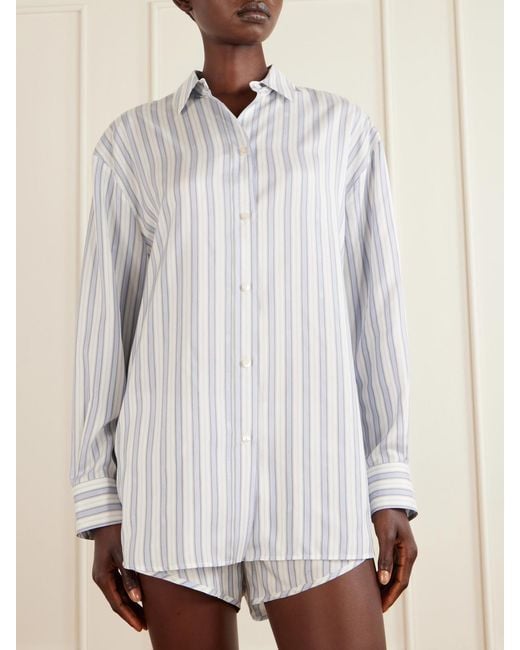 Gucci White Striped Logo-Jacquard Silk Shirt