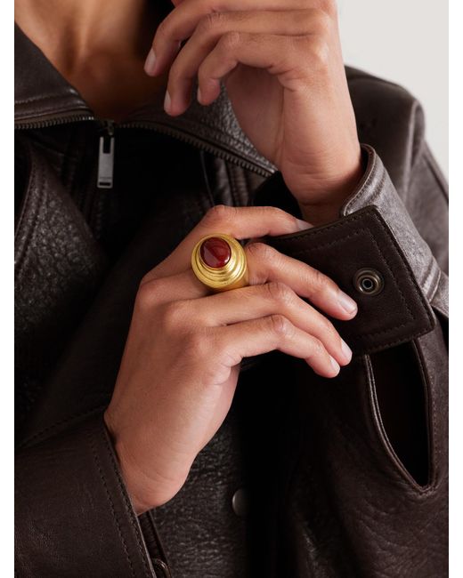 Saint Laurent Red Goldfarbener Ring Mit Achat