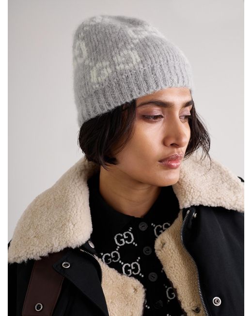 Gucci Gray Jacquard-Knit Alpaca-Blend Beanie