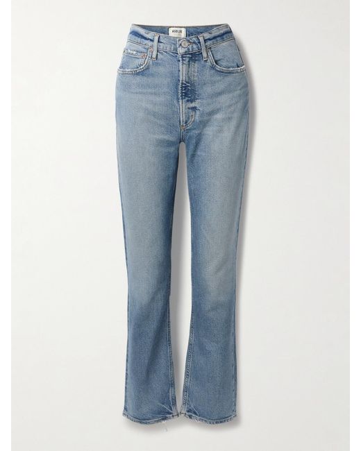 Agolde Blue High Rise Stovepipe Frayed Straight-Leg Organic Jeans