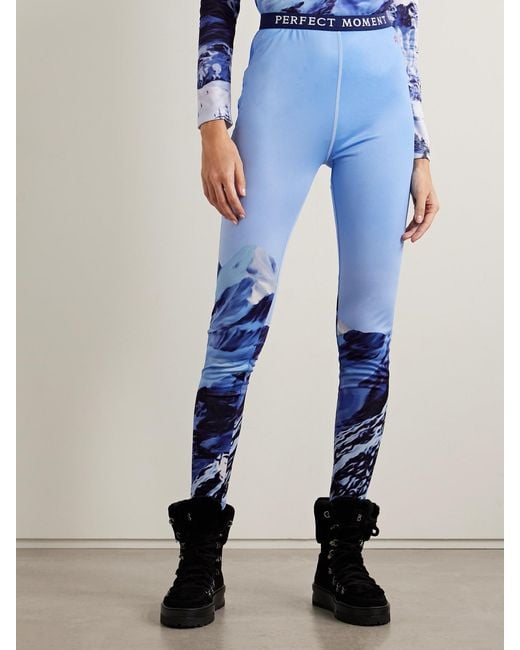Perfect Moment Blue Printed Stretch-Jersey Leggings