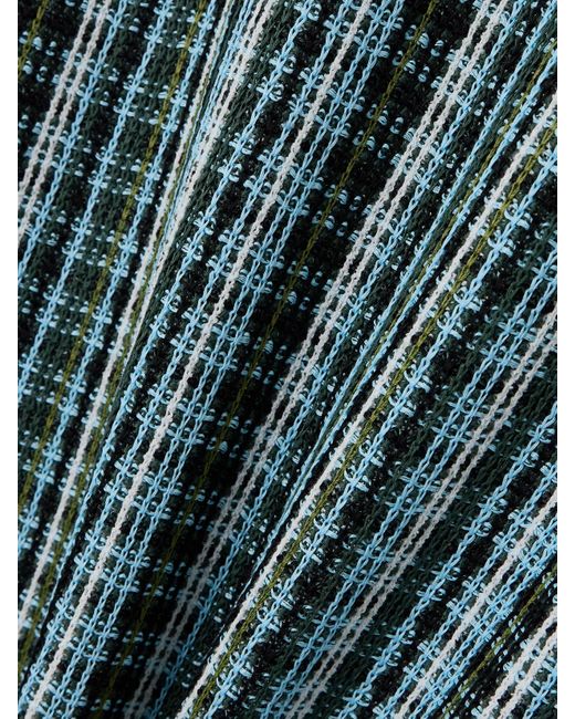 Bottega Veneta Blue Checked Linen-Blend Midi Skirt