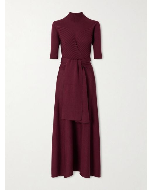 Violante Nessi Purple Takashi Tie-Detailed Ribbed Merino Wool Midi Dress