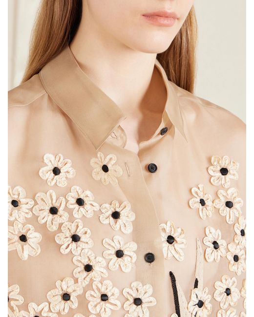 Khaite Natural Appliquéd Embroidered Silk-Organza Shirt