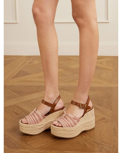 Chloé Natural Leather-Trimmed Striped Canvas Platform Sandals