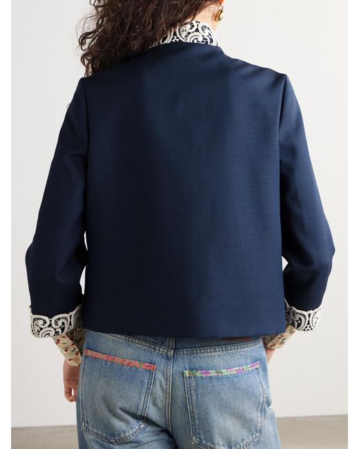 Valentino Garavani Blue Jacke Aus Twill Aus Einer Woll-Seidenmischung Mit Besätzen Aus Guipure-Spitze