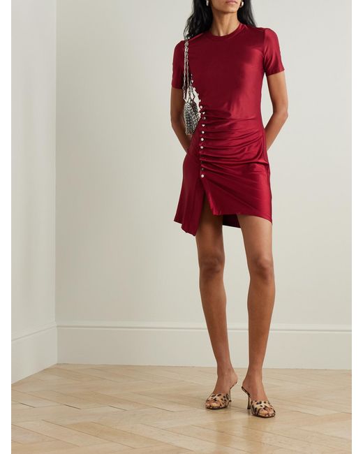 Rabanne Embellished Gathered Satin-Jersey Mini Dress