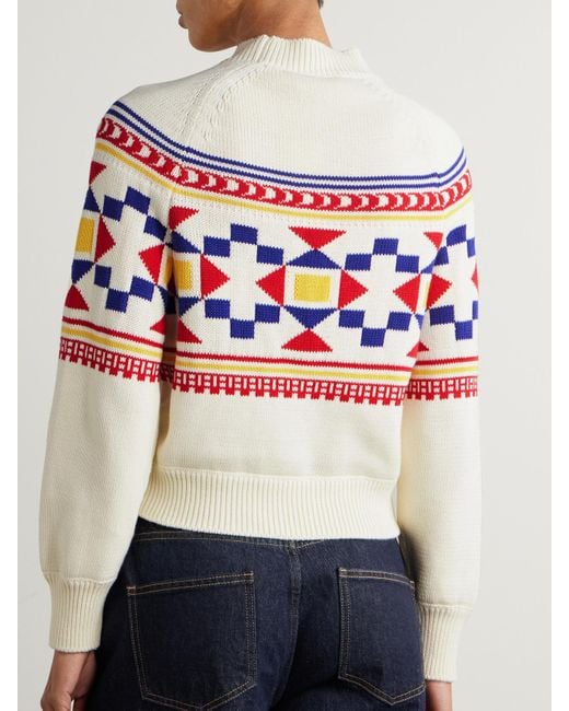 High Sport Gray Lara Intarsia-Knit Cotton-Blend Sweater