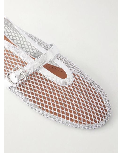 Alaïa White Metallic Leather-Trimmed Mesh Ballet Flats