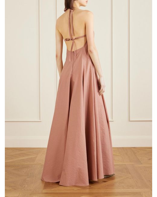 Brunello Cucinelli Pink Pleated Cotton-Blend Halterneck Maxi Dress
