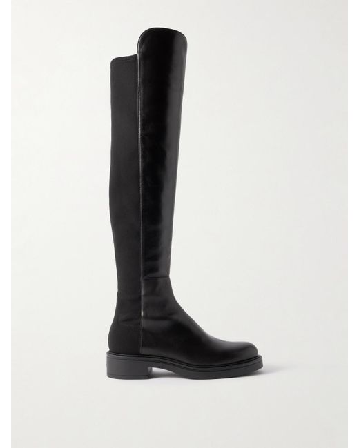 Stuart Weitzman Black 5050 Celia Stretch-Paneled Leather Over-The-Knee Boots
