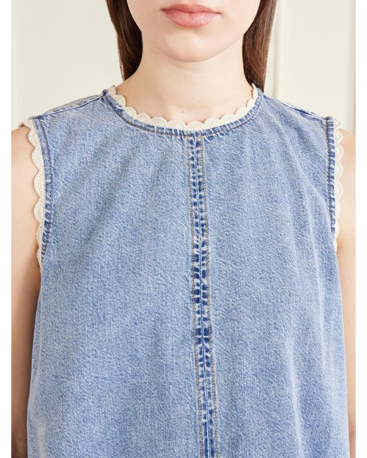 FRAME Blue Crochet Tide Organic Cotton-Blend Mini Dress