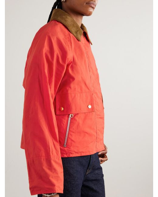 Barbour Red Mackworth Corduroy-Trimmed Cropped Cotton Jacket