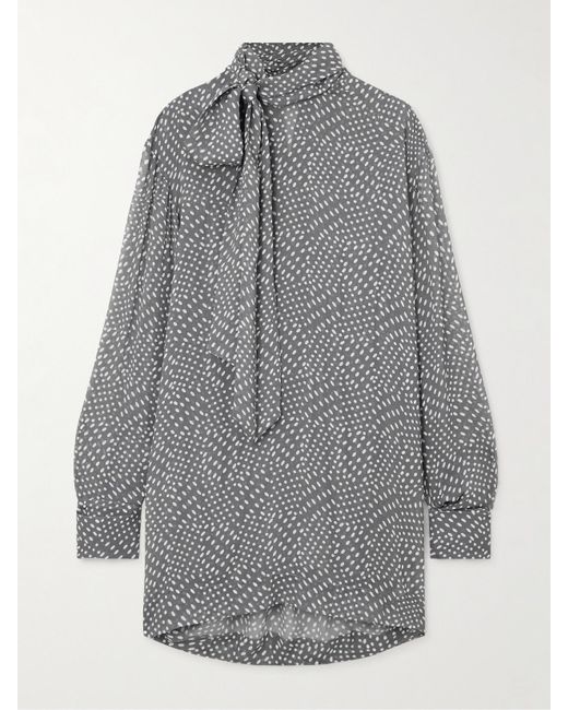 Dries Van Noten Gray Hemd Aus Georgette Mit Punkten Und Stehkragen Zum Binden