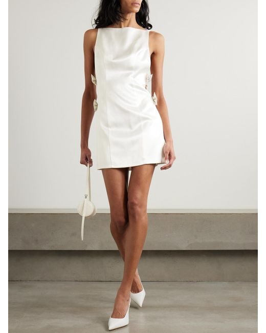 retroféte Natural Nadine Minikleid Aus Satin Mit Schleifen, Kristallen Und Cut-Outs