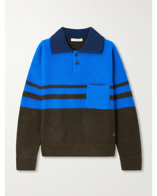 Wales Bonner Blue Calm Striped Wool-Blend Polo Shirt