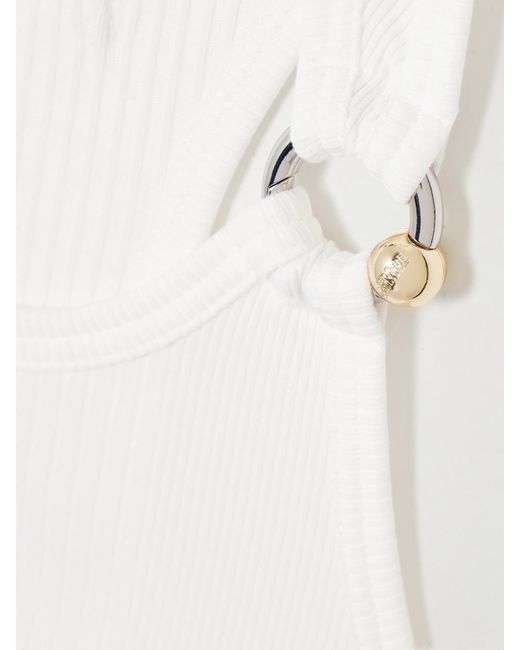 Jean Paul Gaultier White Tanktop Aus Geripptem Baumwoll-Jersey Mit Verzierung