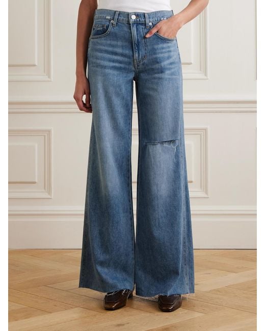 Veronica Beard Blue Kasey Frayed Mid-Rise Wide-Leg Jeans