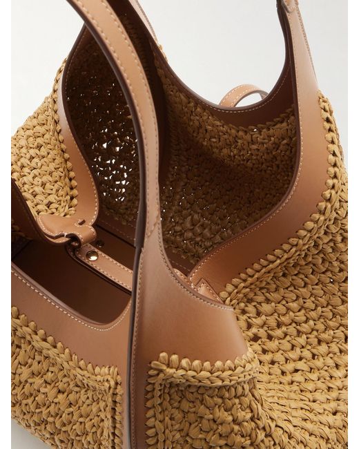 Tod's Brown T Timeless Leather-Trimmed Raffia Shoulder Bag