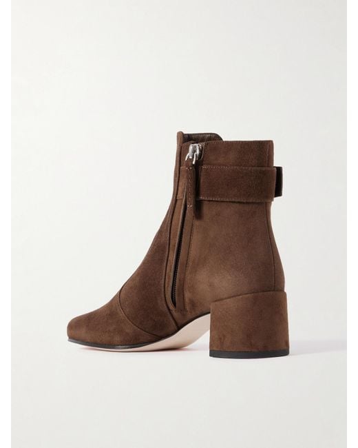 Roger Vivier Brown Tres Vivier Polly 45 Buckled Suede Ankle Boots