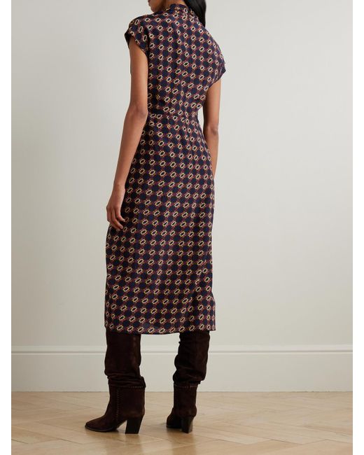 Dries Van Noten Brown Midikleid Aus Bedrucktem Seiden-Crêpe Mit Wickeleffekt