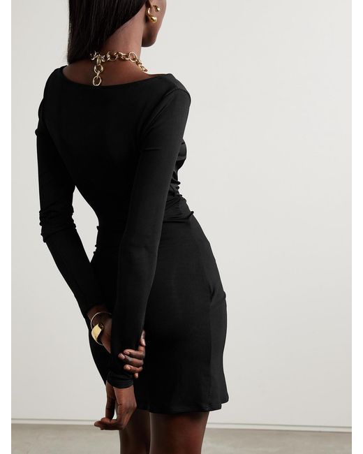 Louisa Ballou Black Summer Solstice Wrap-Effect Ruched Stretch-Jersey Mini Dress