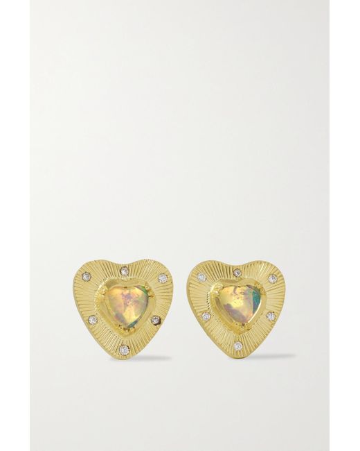 Brooke Gregson Metallic Heart 18-karat Gold, Opal And Diamond Earrings
