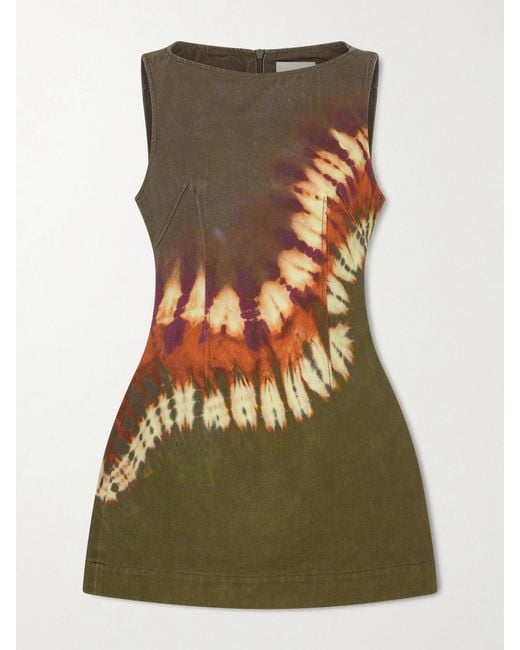 ALÉMAIS Green Marilyn Tie-Dye Denim Mini Dress