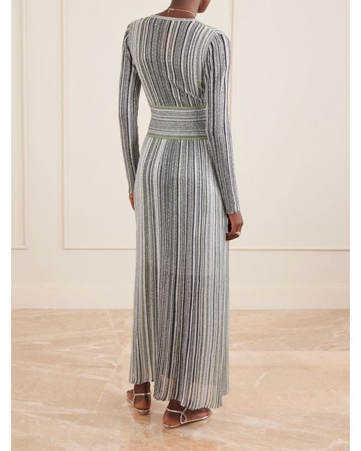 Missoni Gray Striped Sequin-Embellished Metalic Crochet-Knit Maxi Dress
