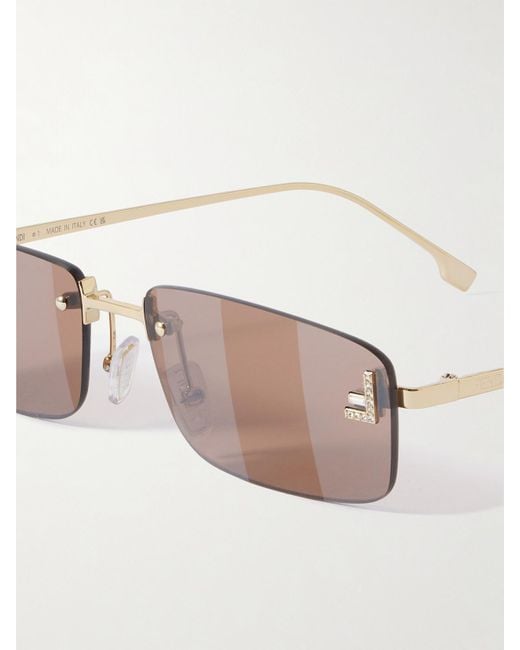 Fendi Pink Fendi First Goldfarbene, Rahmenlose Sonnenbrille Mit Rechteckigem Gläsern Und Kristallen